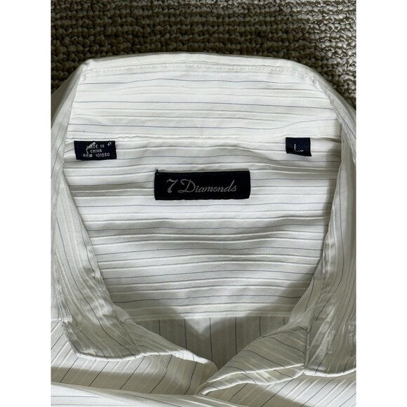 7 Diamonds Dress Shirt Men’s L White Striped Textured Button Up - Picture 3 of 7